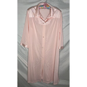 Vanity Fair Robe Pink Nylon Button Up Size 32 Small Made in USA Vintage